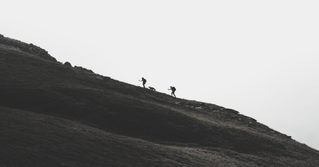 Hikers going uphill