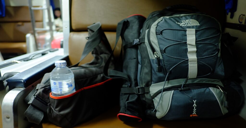 hiking backpack with water bottle