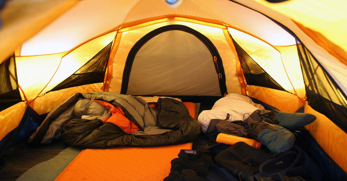 sleeping bag in tent