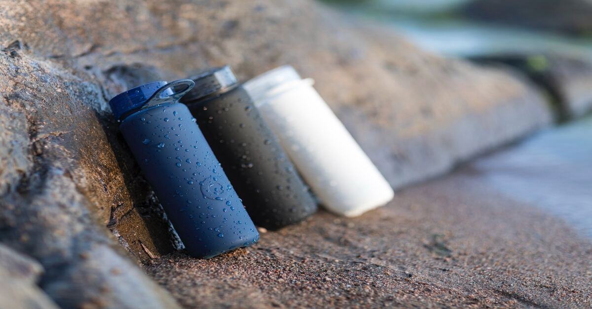 water bottles on a rock