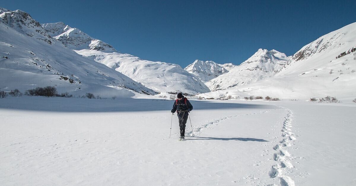 snowshoer in the mountains