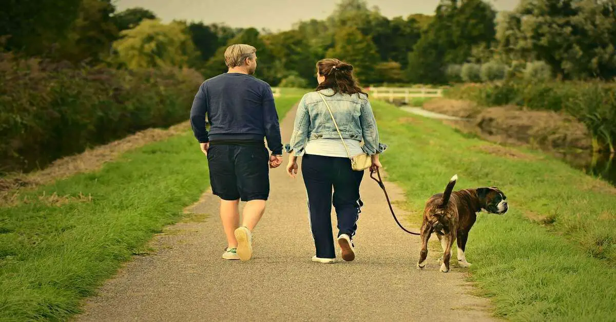 couple with dog at park