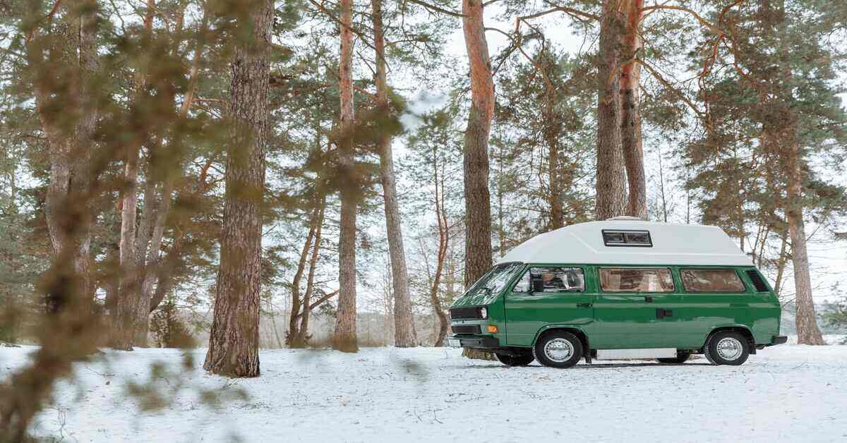 camping van in the snow