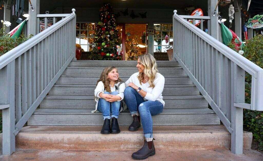 woman and child in blundstones