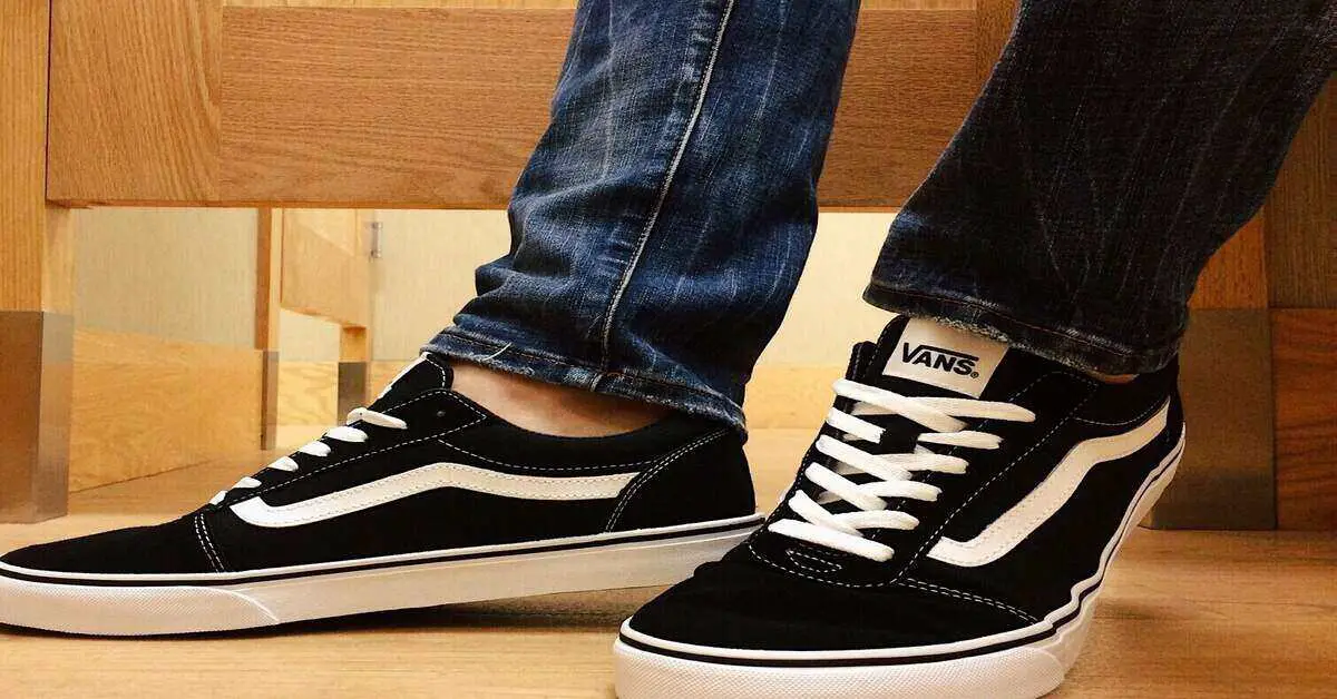 Feet of a person wearing Vans shoes