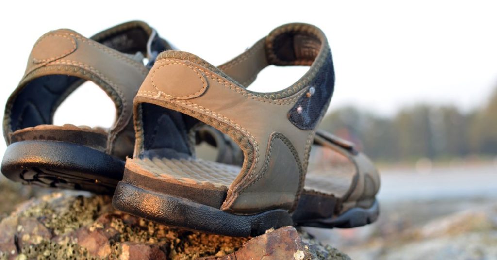 hiking sandals on a rock