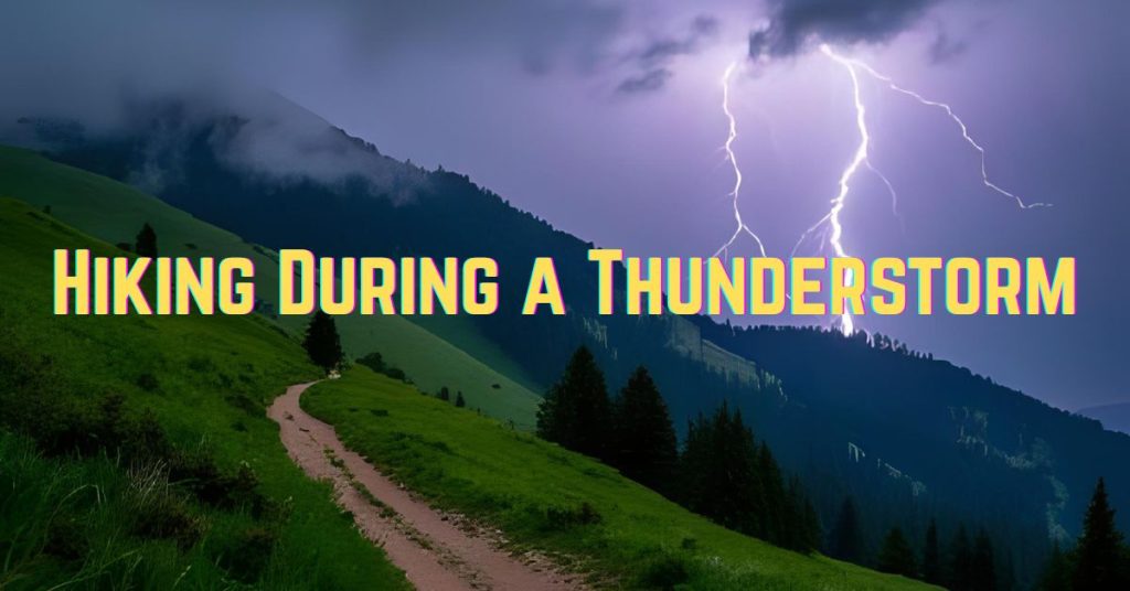 a hiking trail during a thunderstorm - lightning in the sky