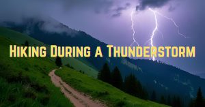 a hiking trail during a thunderstorm - lightning in the sky